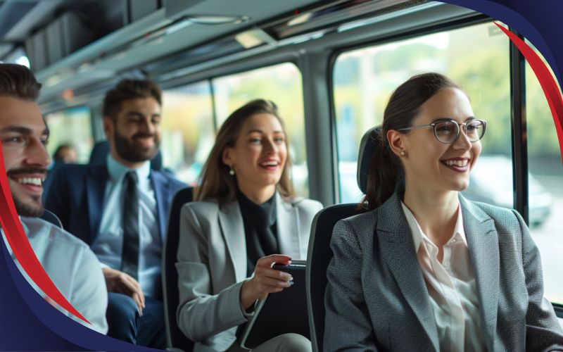 Business professionals enjoying a smooth and productive travel experience on an executive coach, May 2024, New Zealand, executive coach hire.